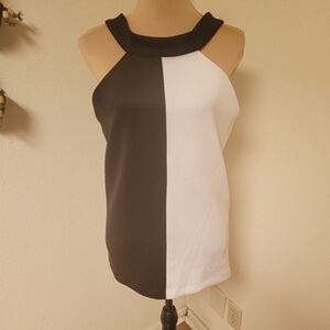 Ellae' Lisque Black and White High neck Blouse